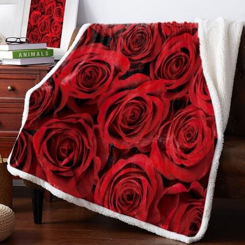 Red Rose Flower Home Lamb Cashmere Thick Bed Blanket Sofa Winter Warm Sherpa Duvet Covfer Newborn Wraps Kids Bedspread