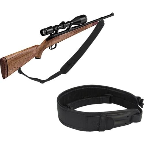 Tourbon Tactical Rifle Gun Sling with Swivels Shotgun Carrying Shoulder Strap Black Genuine Leather Belt Length Adjust to 105CM