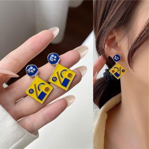 Vintage Contrast Color Graffiti Oil Painting Pendant Drop Earrings for Women Girls Teens Jewelry Earrings 2021 Trend New Arrival