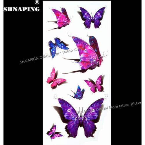 SHNAPIGN 3d Temporary Tattoo Body Art Flash Tattoo Stickers 19*9cm Waterproof Styling Tatoo Home Decor Sticker Purple Butterfly