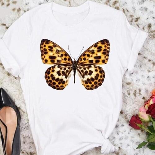 Women Cartoon Butterfly Cute Short Sleeve Leopard Summer Sweet Tshirts Fashion Clothes Stylish T Top Lady Print Tee T-Shirt