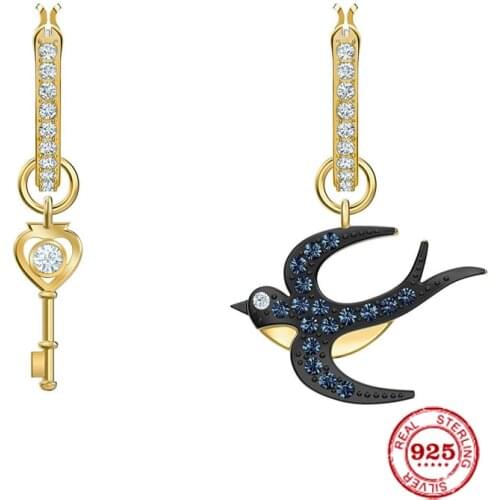 2020 New Fashion Charms 925 Sterling Silver Luxury Jewelry Gift For Female Yellow Silver Exquisite Swallows Lucky Keys Earrings