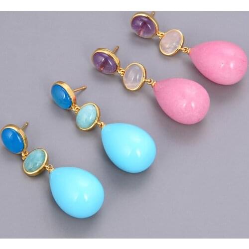Natural Teardrop Amethysts Amazonites Agates Jades Quartzs Aventurines Dangle Stud Earrings For Women 4.9