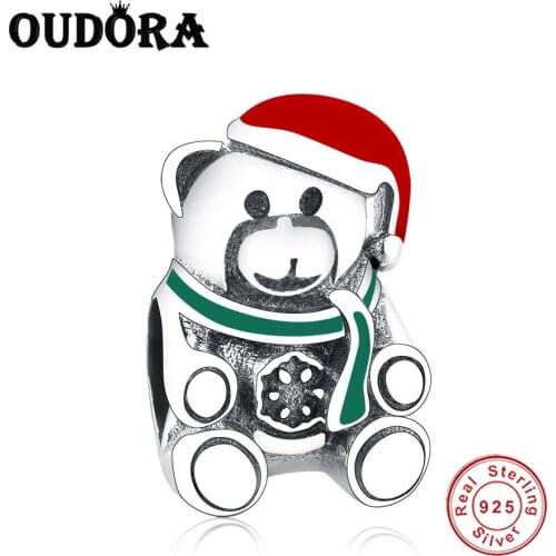 Fit Original Pandora Charms 100% 925 Sterling Silver Bracelet Christmas Hat Bear Charm Women Jewelry Christmas Gift Berloque