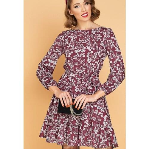New Lantern Sleeve Sashes Floral Print Dress Women Autumn Casual Wrist Sleeves O-neck Ruffles Hem A Line Mini Dresses Famme 2020
