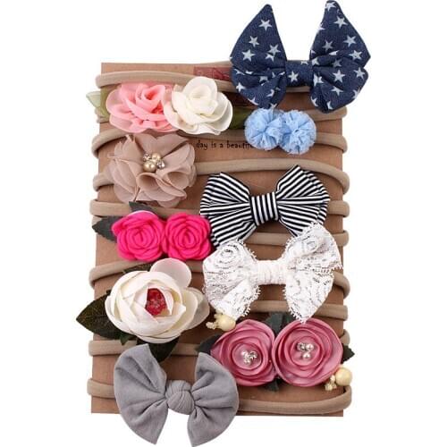 10Pcs/Set Cute Bows Flower Soft Elastic Nylon Baby Headband Newborn Baby Girl Headband Hair Accessories Princess Girls Headbands