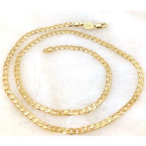 24 k Yellow Gold Solid Fine GF Curb Necklace Cuban Chain Link Long Stamped They can be worn on their own or with a pendant