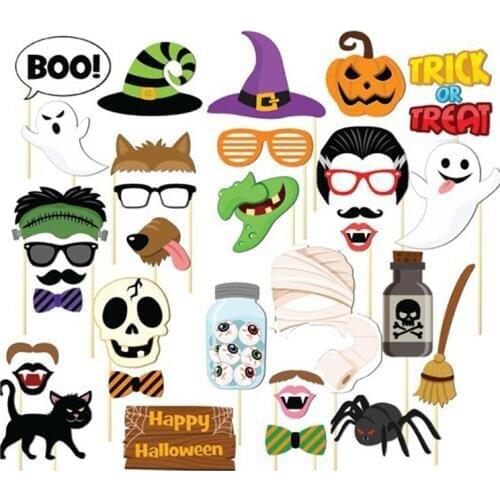 35pcs Halloween Photo Booth Props Featuring Boo Pumpkin Ghost DIY Kit Party Supplies for Holiday Party Halloween Decorations