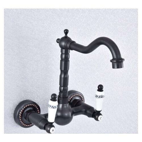 360 Swivel Oil Rubbed Bronze Bathroom Basin Sink Mix Tap Dual Handles Wall Mounted Kitchen Basin Sink Mixer Faucet Nsf713