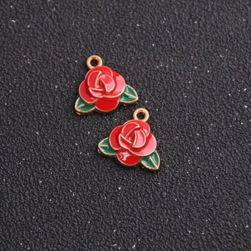 4pcs 16*17mm Alloy Metal Drop Oil Red Rose Charms Pendant For DIY Bracelet Necklace Jewelry Making