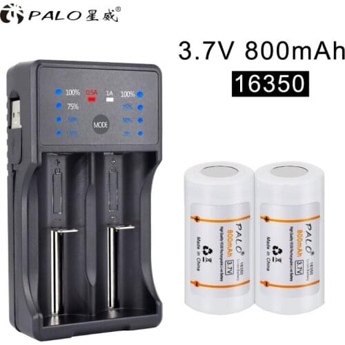PALO 16350 Rechargeable Battery 800mAh 3.7V Lithium Li-ion Battery 16340/16350 batteries with charger for AA 16340/16350 Battery