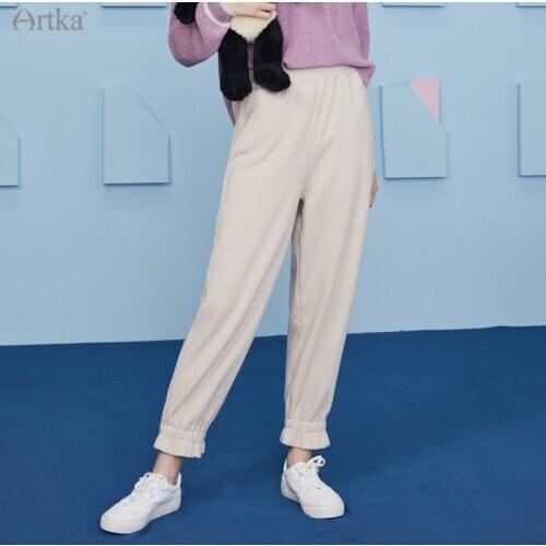 ARTKA 2020 Winter New Women Pants Casual Loose Soft Knitted Long Pants Elastic Waist Knitted Jogger Baggy Trousers KA22006D