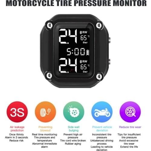 Wireless Motorcycle TPMS Tire Pressure Monitoring System Digital LCD with Two External/Internal Sensors Easy to install