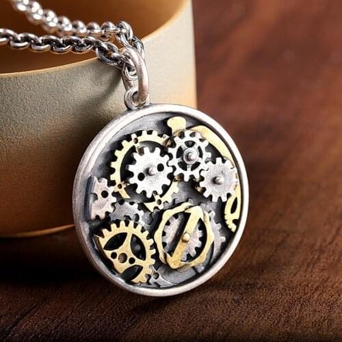 BOCAI 2021 New Real s925 Silver Jewelry Man Pendant Punk Style Personality Unique Compass Gear Pendant for Man