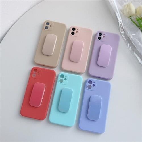 Solid Color TPU Phone Case for IPhone 11 12 Pro Max Mini XS XR XSMAX 8 Plus Protective Back Cover with Ring Spring Phone Holder