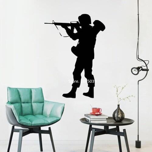 Black Soldier Silhouette Wall Decal Wall Art Soldier Military Murals Vinyl Wall Sticker For Home Decor Boy Bedroom Cool LC1043