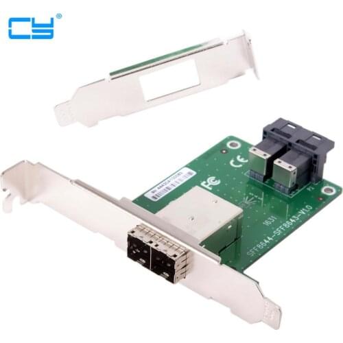 Dual Ports Mini SAS HD SFF-8644 To Internal SAS HD SFF-8643 PCBA Female Adapter With Low Profile Bracket