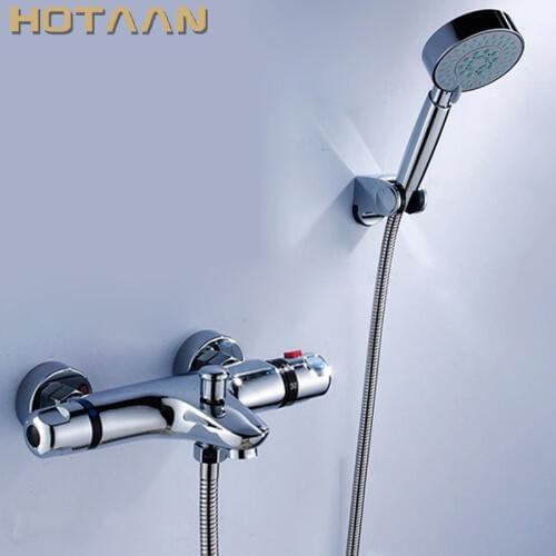 HOTAAN 1 Set Thermostatic Faucet Shower Bath Faucet Cold and Hot Water Mixer Short Nose Double Handle YT-5312