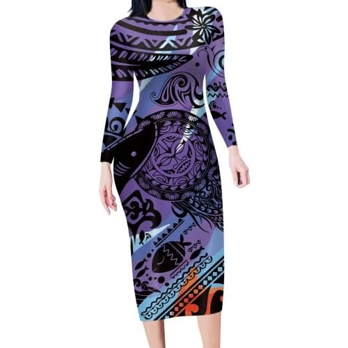 HYCOOL Plus Size S-7XL Polynesian Summer Autumn Dress Women 2021 Sexy Long Sleeve Slim Bodycon Bandage Dress Long Party Dresses