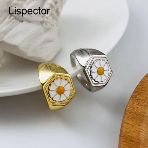 Lispector 925 Sterling Silver Korean White Daisy Flower Rings for Women Minimalist Enamel Chic Ring Female Jewelry Birthday Gift