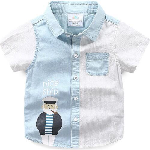 Summer Toddler Boys Shirts Casual Cotton Short Sleeve T-shirts Color Stitching Turn-down Collar Kids Clothing 2 3 4 5 6 7 8 Year