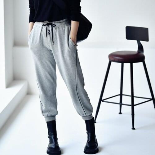 MICOCO K9930C Korean fashion personality bright Line decoration stitching comfortable casual Ankle-Length Pants