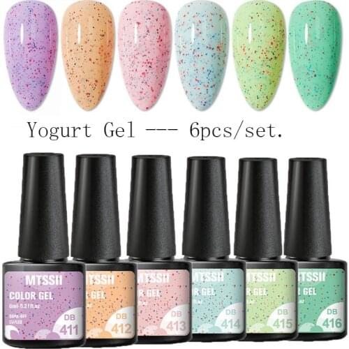Mtssii 6pcs Yogurt Effect Gel Nail Polish Set Semi-perman Base Top Coat Gel Varnish Soak Off Uv LED Color Gel Nail Art Design