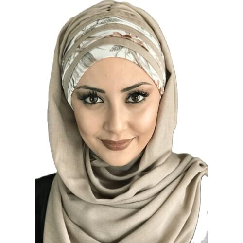 New Fashion Muslim Hijab Islamic Clothes 2021 Scarf Hat Bone Chiffon Turban Beige Grey Light Drapeli Ready Shawl