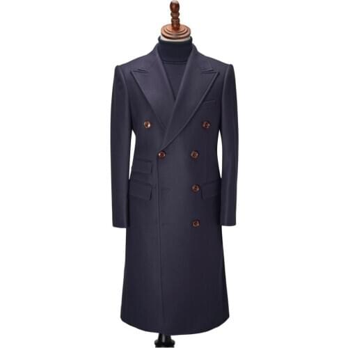 2021 New Dress Blazer Wool Men Suits Peaked Lapel Outfit Custom Made One Piece Long Overcoat High Quality Jacket