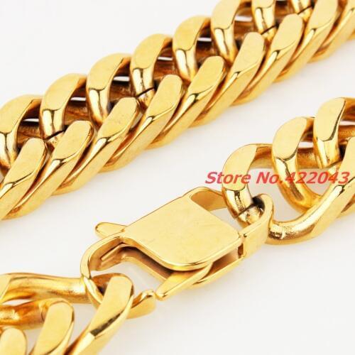 New Fashion 17mm wide Charming 316L Stainless Steel Gold color Cuban Curb Chain Mens Heavy Cool Jewelry Necklace 24"