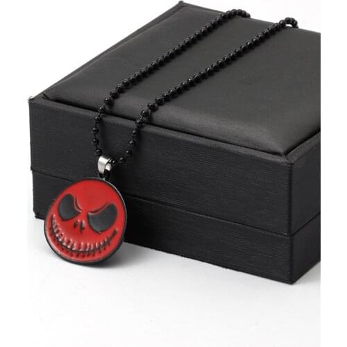 Halloween Skull Head Pendant Necklace Creative Round Enamel Long Bead Chain Punk Funny Women Party Jewelry Accessories Gift