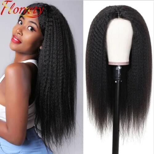 Kinky Straight Lace Front Wig Indian Human Hair Wigs 4x4 Lace Closure Wig Pre Plucked For Black Women