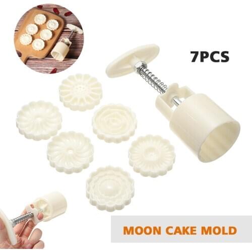 Plastic Mooncake Marker 50g Moon Cake Cookie Mold W/6Pcs 3D Flowers Stamps Cutter For Pastry Moon Cake DIY Baking