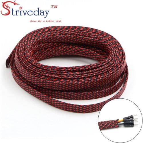 1M Black & Red 12mm braid cables textile cord PET Expandable High Density Sheathing Plaited Cable Sleeves