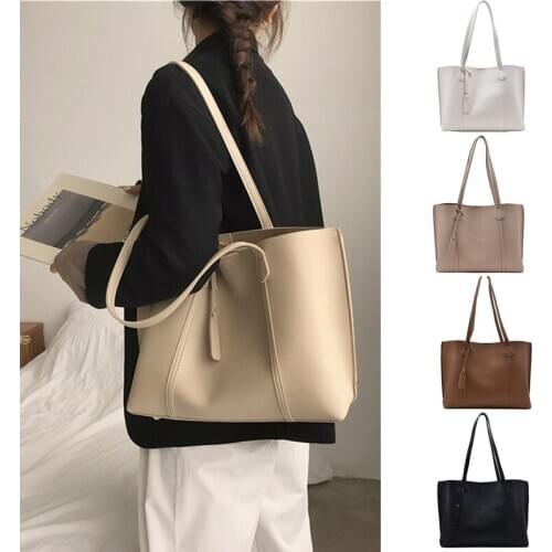 Casual Fashion Handbags Women Pu Leather Bags Solid Large Capacity Tote Vintage Ladies Shoulder Bag