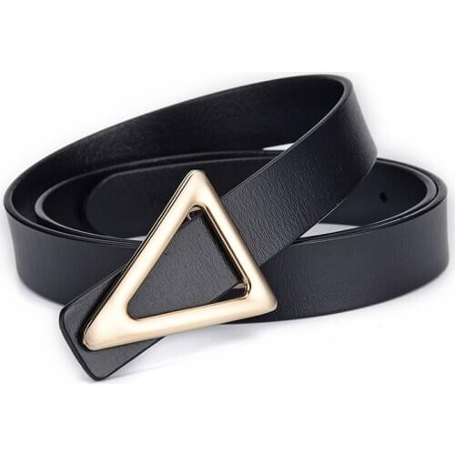 Womens Cowhide Belt Triangle Smooth Buckle Dress Cow Leather Ladies High Quality Ceinture Femme Luxe Girls cinturones black