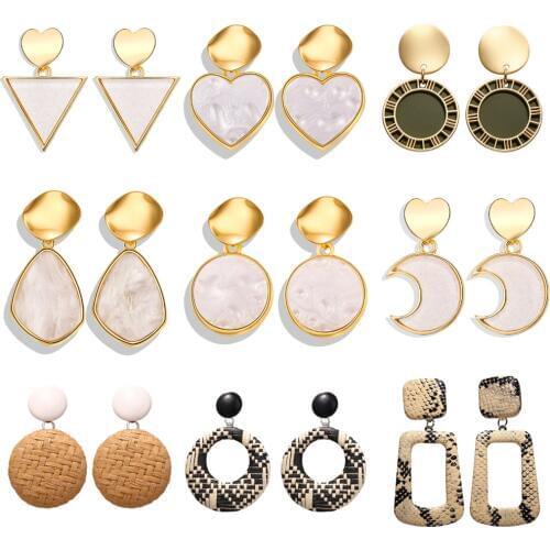 17KM New Gold Korean Earrings 2019 For Women Lover Fashion Drop Round Heart Dangle Earring Wedding Geometric Jewelry Wholesale