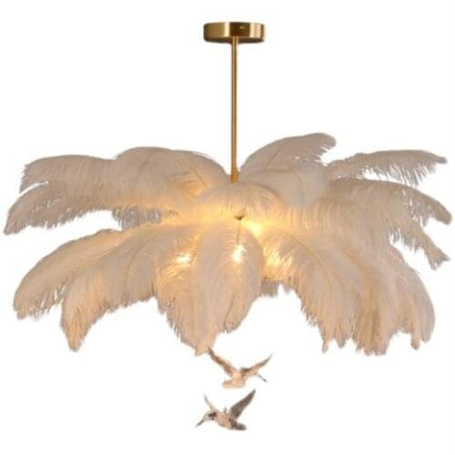 Nordic Post-Modern Light Luxury Ostrich Feather Chandelier Creative Personality Romantic Princess Bedroom Lamps