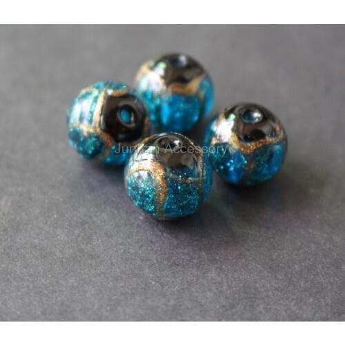 10Pcs/Lot 12mm 14mm Mamade Lampwork Glass beads with gold line painting Ocean Blue color for jewelry making