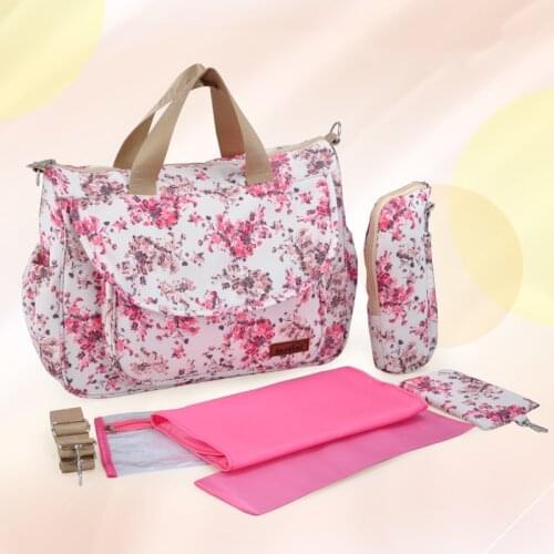 Diaper Bag Floral Pattern Mommy Maternity Bag Waterproof Nylon Large Capacity Baby Care Nappy Bag Mummy Messenger Bag