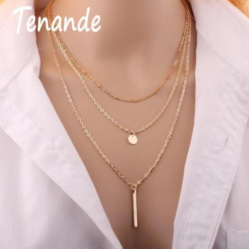 Tenande Simple Style Multi Layer Statement Charm Jewelry Small Sequins Stripe Necklaces & Pendants for Women Party Jewelry Gifts