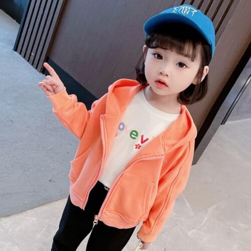 Girls Hoodies Outeewear Solid Color Girl Coat Spring Autumn Childrens Jacket Casual Style Clothes Girl