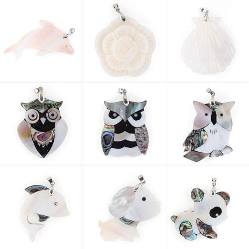 XINYAO Panda Pearl Natural Sea Shell Pendant Elephant Owl Necklace Pendants Charms Accessories DIY Jewelry Making Supplies