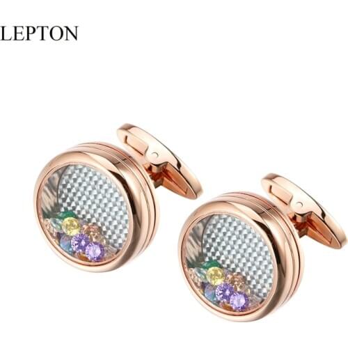 Hot Sale Colored zircon Cufflinks For Mens Wedding Groom Lepton Jewelry Round Multicolour Crystal Cuff links Relojes Gemelos