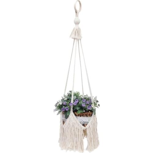 Plant Hanger 100% Handmade Cotton Rope Plant Basket Holder for Pots/Fish Tank, Indoor Outdoor Bohemian Home Macrame Hanging Flow