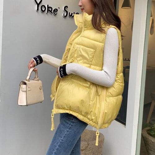 2021 Women Autumn Winter Loose Warm Waistcoat Ladies Stand Collar Thick Sleeveless Down Cotton Vest Female Casual Solid Vest M45