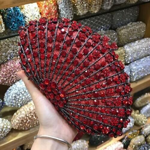 Multi Crystal Rhinestones Women red Evening dress clutch Purse Metal Minaudiere Clutch Bridal Handbag Wedding Bag pink/gold