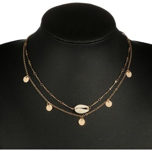 Women 2Pcs/Set Bohemia Shell Round Disc Alloy Pendant Choker Necklace Jewelry New