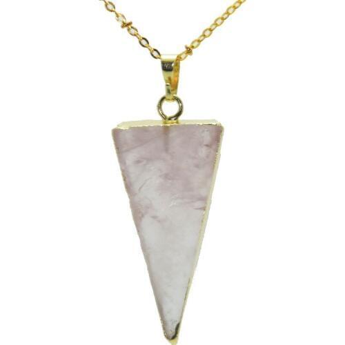 Gold Bezel Natural Stone pendant chain necklace women pink rose crystal quartz triangle pendant necklace for girl jewelry party