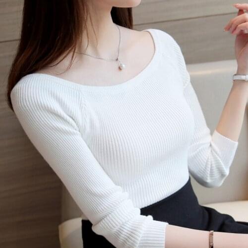 Winter Sweater Clothes Women Long Sleeve White Women Sweater Slim Slash Neck Knitted Sweater Women Pullovers Tops Female E499
